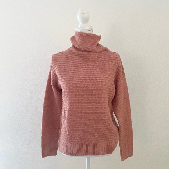 Madewell pink turtleneck sweater Belmont Mock Neck knit textured rib stripe XS - Picture 1 of 16